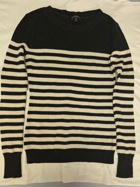 Express Black and White Striped Crewneck Sweater